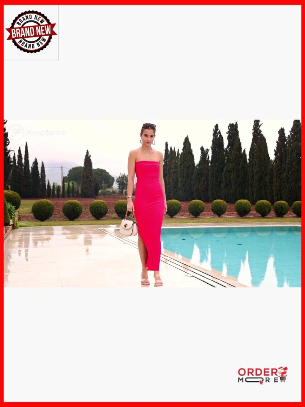 Bodycon Maxi Tube Dress Ribbed Strapless Side Slit Casual Party - Picture 6 of 7